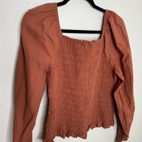 Madewell women's M Lucie bubble-sleeves Smocked poplin top boho neutral cottage - Picture 6 of 10